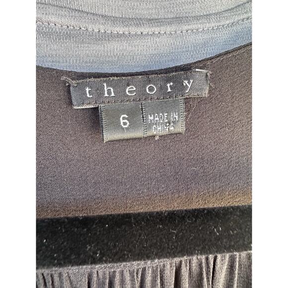 Theory Black Silk Chiffon Sheer pleated dress SZ 6 LBD Minimalist Quiet Luxury - Picture 14 of 16